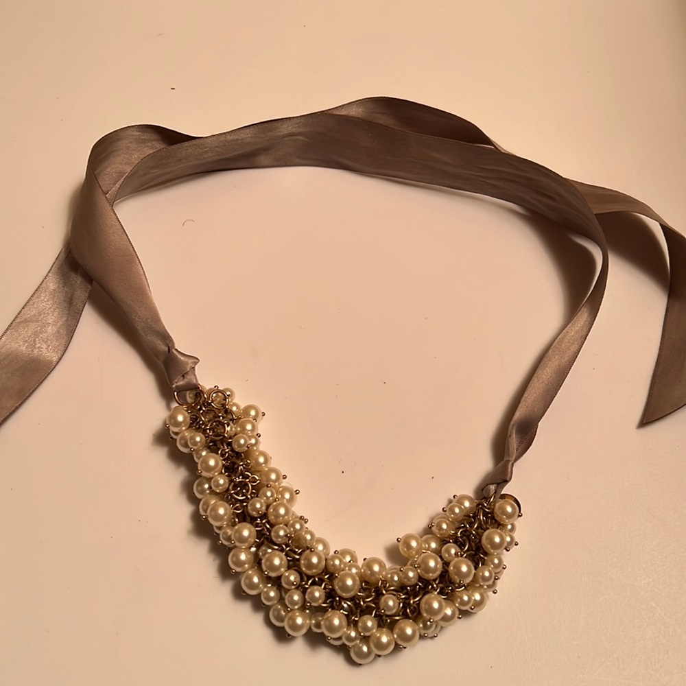 J.Crew pearl ribbon tie necklace